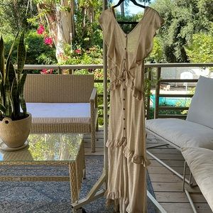 Free People Beach semi sheer neutral ruffle dress size Small